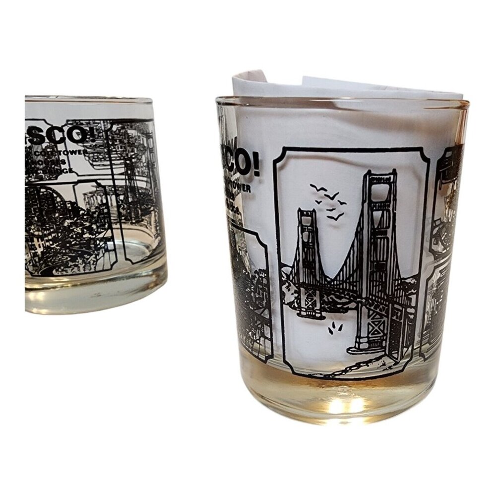 5 Vintage 1960s Libbey Lowball Whiskey Glasses San Francisco California Scenes - Picture 3 of 10